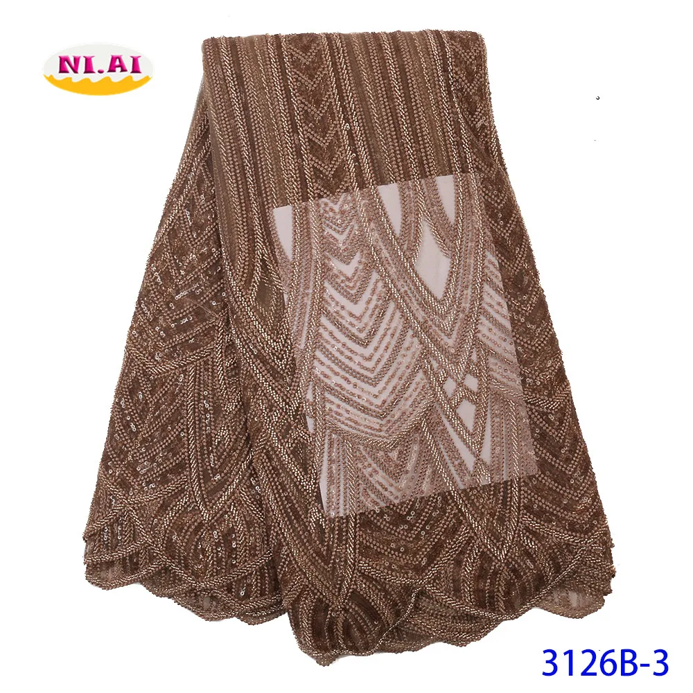 Best Selling African Handmde Beaded Lace material Gold Fabric French Net With Beads NA3126B-2 | Дом и сад