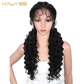 

Kalyss 28 Inches Hand Braided Front Lace Wigs Box Braid Wig Synthetic Lace Front Wig for Black Women Faux Locs Heat Resistant