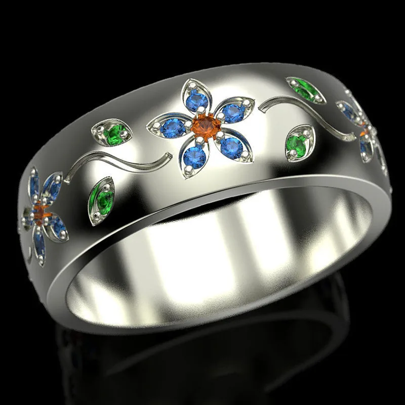 Luxury Plant Leaf Flower Finger Rings Fashion Jewelry Metal Paved Green Blue Rhinestone Wedding Gift Z5M537 | Украшения и