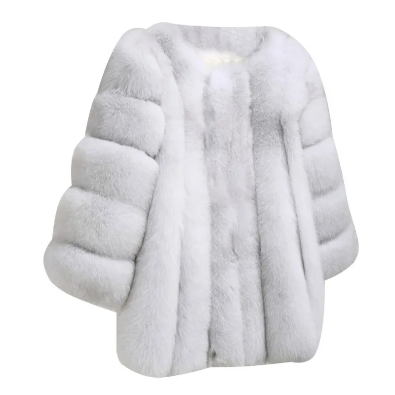 

Winter Women High Quality Faux Rabbit Fur Coat Luxury Loose Lapel OverCoat Thick Warm Plus Size Female Plush Jacket