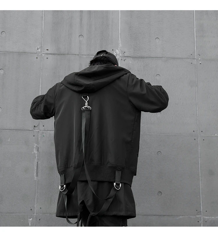 Новая Осенняя стильная уличная мода с лентами в стиле хип-хоп Готическая мужская куртка с капюшоном в стиле панк Молодежная уличная одежда пальто на молнии