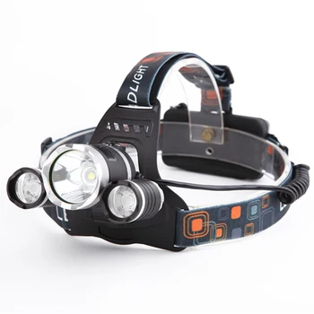 

5000LM 3-Head 1T6 2R2 LED Headlight Durable Aluminum Alloy 4 Switch Modes Bright Headlamp Rechargeable