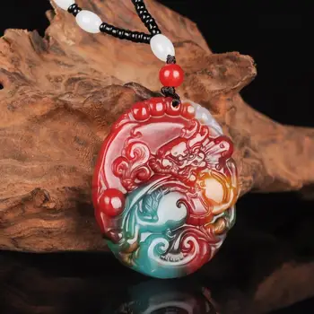 

Chinese Colorful Jade Dragon Pendant Pixiu Necklace Jewellery Fashion Hand-Carved Relax Healing Man Women Luck Gifts Amulet