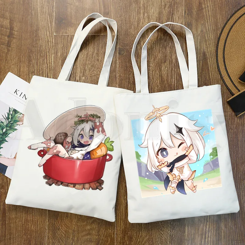 Genshin-Bolso de mano informal con estampado Harajuku para mujer, bandolera de lona con estampado de impacto para chicas