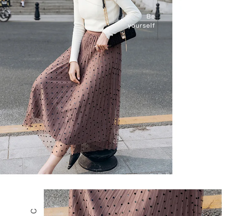 new autumn dot mesh skirt maxi women pleated pink skirts velvet winter long skirts for ladies streetwear jupe mujer