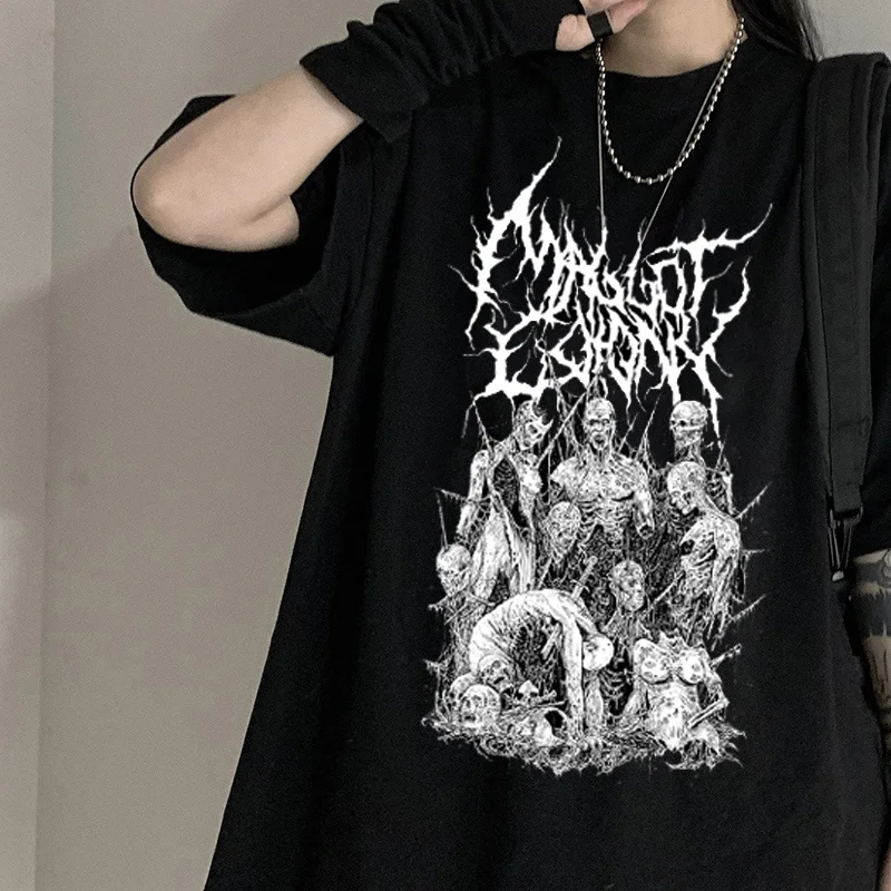 Summer Goth Female Tee Aesthetic Loose men and womenT-shirt Punk Dark Grunge Streetwear gothic Top T-shirts Harajuku y2k Clothes black t shirt for men