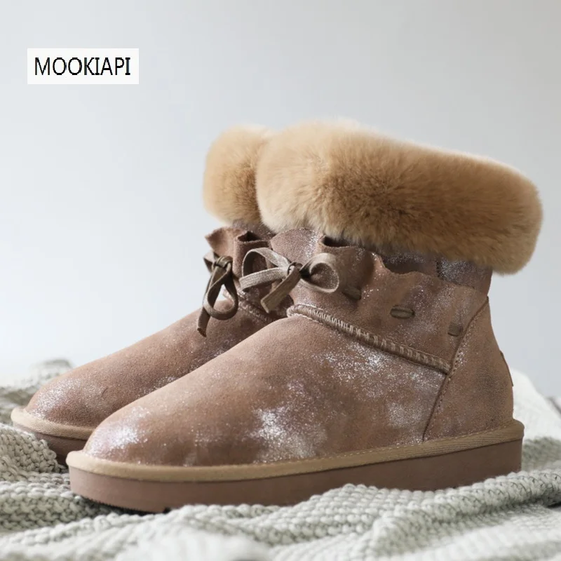 Australia's most fashionable short bow shoes in, real cowhide, natural wool, the highest quality snow boots - Цвет: same picture