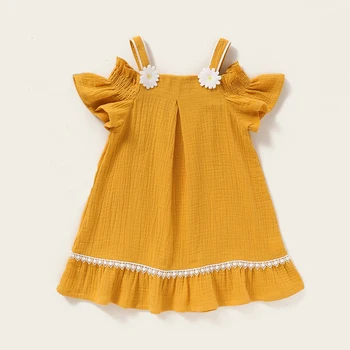 

Flofallzique Summer Clothes Cool and Comfortable Sling Petal Sleeves with Flowers Decorated Lotus Leaf Hem Loose Girls Dress