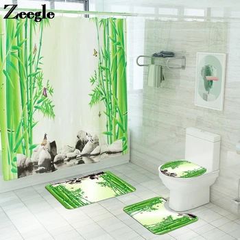 

Pattern Bath Mat and Shower Curtain Set Bathroom Toilet Rugs Bathroom Foot Mat Printed Carpet Mat for Bathroom Bath Mat