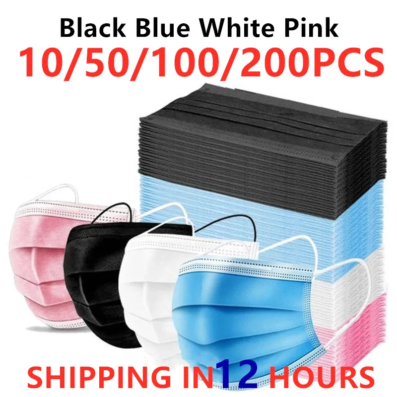 10-200 Uds máscara desechable no tejido capa de 3 capas máscara de filtro boca cara máscara transpirable clavo máscara máscaras envío rápido
