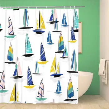 

Bathroom Shower Curtain Beautiful Colorful Wind Surf Seamless Pattern in Vector Flat Style Polyester Fabric 66x72 inches