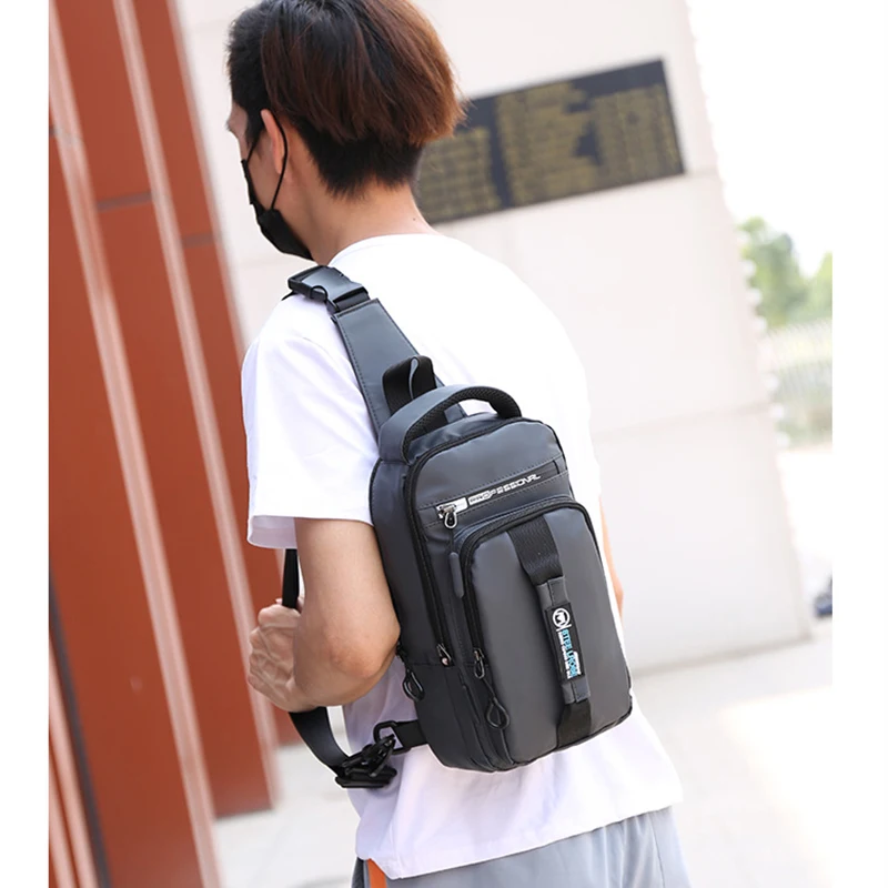  Work Crossbody Bags Men USB Charging Chest Pack Short Trip Messengers Chest Bag Water Repellent Sho - 4000210339516