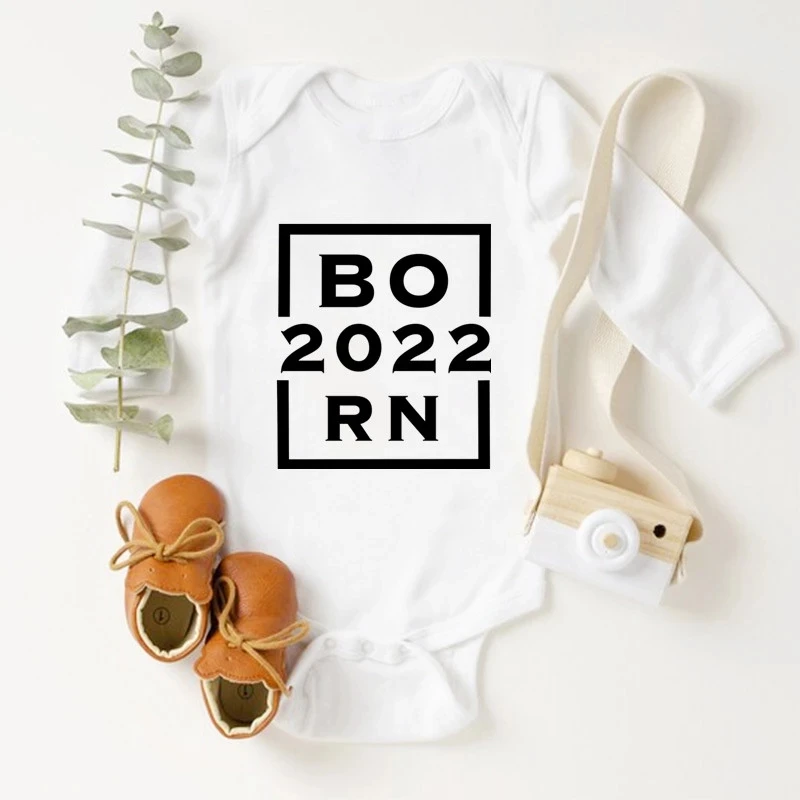 Baby Announcement Born In 2022 Newborn Baby Bodysuits Cotton Long