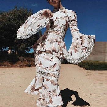 

2020 Women Sexy White Black Print Flower Hollow Out vestidos Celebrity Party Long Sleeve Summer Fashion Dress Wholesale