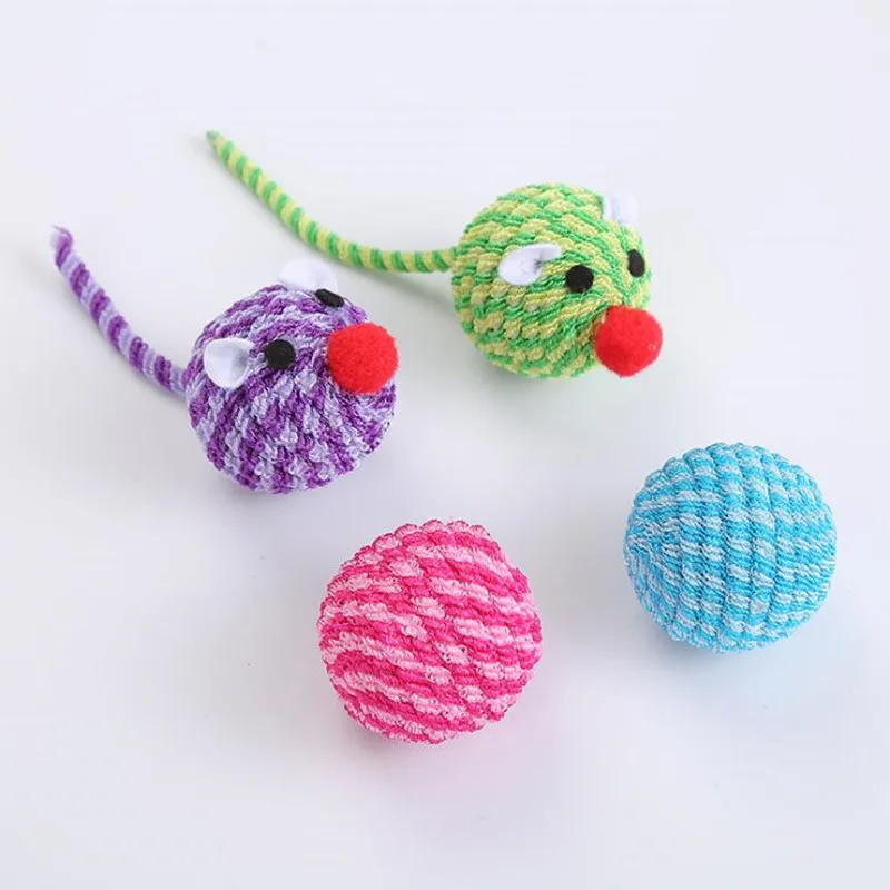 4pcs Pet Dog Cat Plush Ball Toy Feathered Elastic Rope Ball Combination Teaser with Feather Kitten Puppy Love to Play