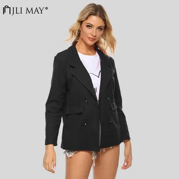 

JLI MAY Women Wool Coat Autumn Winter Turn-down Collar Long Sleeve Solid Streetwear Pockets Single Breasted Wide-waisted Coats