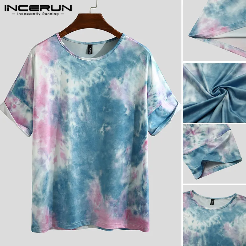 

INCERUN2020 Fashion Men Tie Dye Casual T Shirts Men Loose Short Sleeve Crew Neck T-shirts Harajuku Streetwear Summer Blouse 3XL7