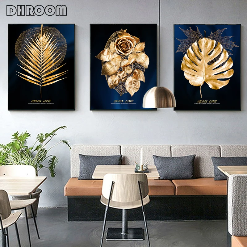 

Abstract Golden Plant Leaves Picture Wall Poster Modern Style Canvas Print Painting Art Aisle Living Room Unique Decoration