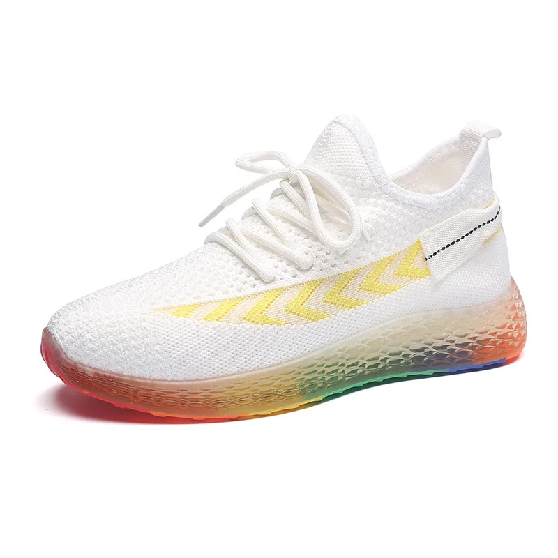 HKXN New Rainbow Jelly Soles Women Vulcanized Sneakers Sports Shoes Outdoor Woven Mesh Breathable Casual Lace Casual Shoes