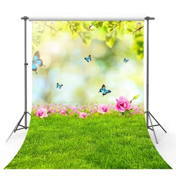 

Spring flower backdrop for photography butterfly background for photo booth studio green grass photocall backdrop for fondo