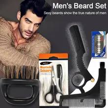 Мужской шаблон для бритья, щетка для бритья, для бороды, для укладки, гребень для груминга, руководство, винтажный держатель лезвия, бритва, щетка для чистки бороды