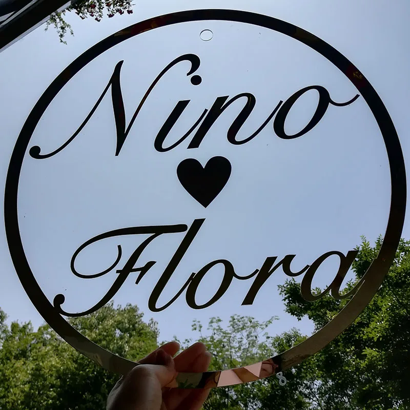 Gold Mirror or Wood Wedding Sign Hoop Style Circle With Name Wall Sign Personalized Mr&Mrs Wedding Round Photo Props