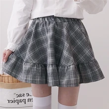 Японские Kawaii плиссированные мини-юбки с оборками, Осенние Harajuku мини-юбки с высокой талией в консервативном стиле, милая клетчатая юбка для девочек