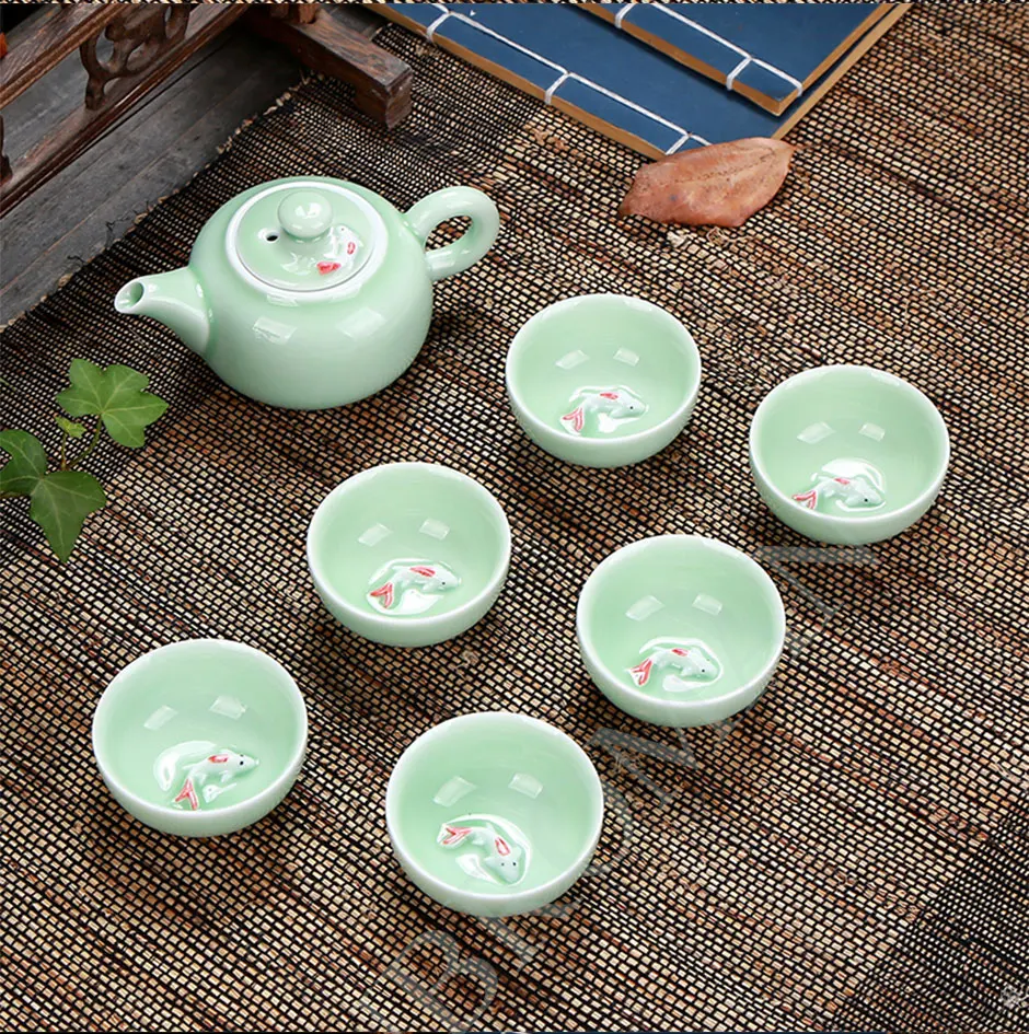 Рыбный чайный набор, керамический чайник Gaiwan, чайная чашка, китайский кунг-фу чайный горшок, посуда для напитков для друга, заварник-подарок, набор