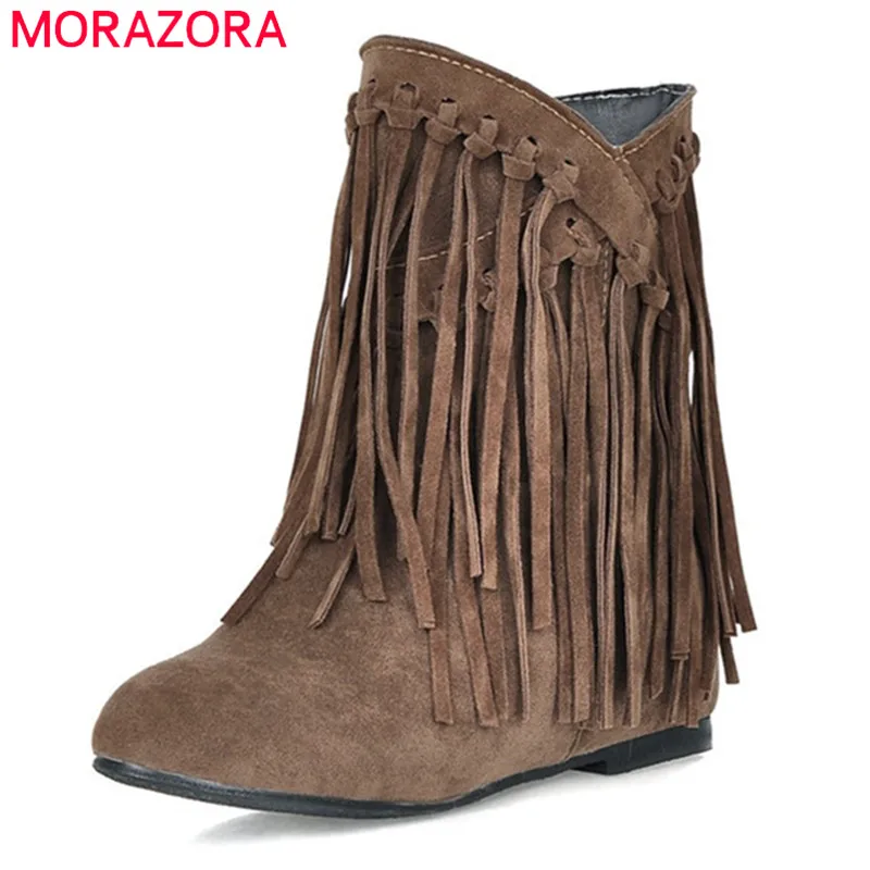 MORAZORA/2020 Новое поступление Модные женские ботильоны из флока с круглым носком и