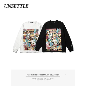 

2020 Autumn Men/Women Japanese Oversized Long Sleeve Graphic t shirt Harajuku Print Cartoons Hip Hop Streetwear T-shirts Cotton