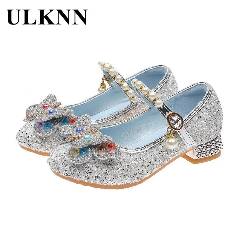 

Туфли на высоком каблуке для девочек, розовые, серебристые, синие туфли с цветами, обувь для принцессы, весна 2023