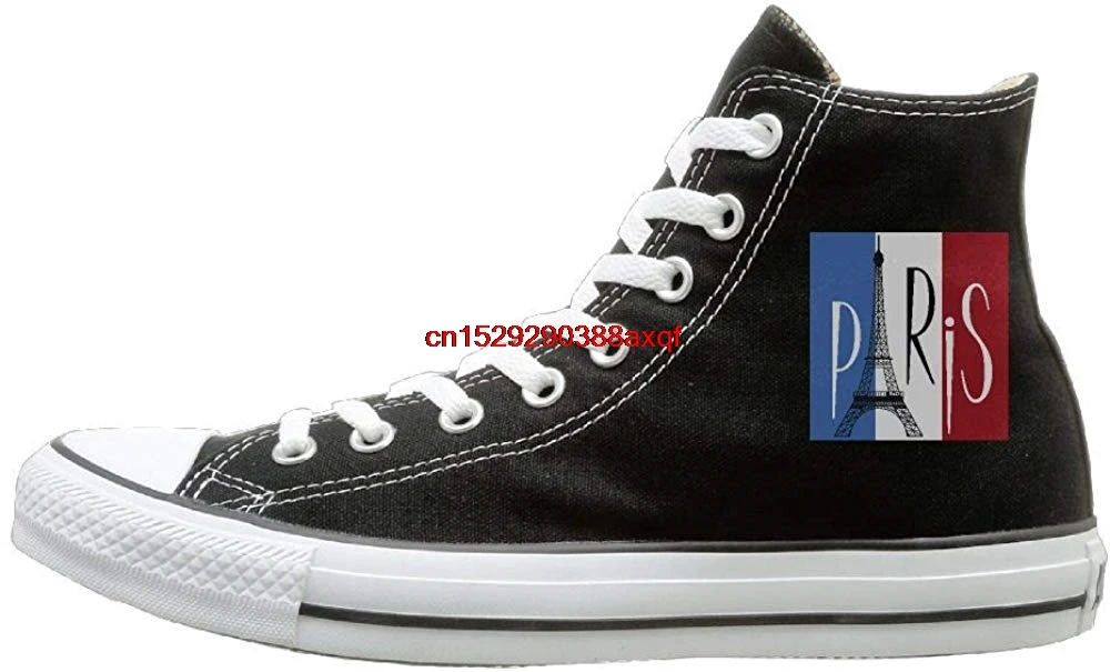 

Unisex Casual High Top Lace Up Canvas Shoe,Eiffel Tower Over Flag Of France Trainers Sneaker For Boys Girls