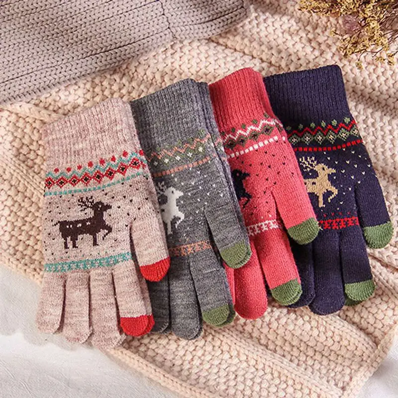 Fashion Deer Decorative Gloves Ladies Touch Screen Gloves Autumn And Winter Warm High Quality Full Finger Knitting Gloves
