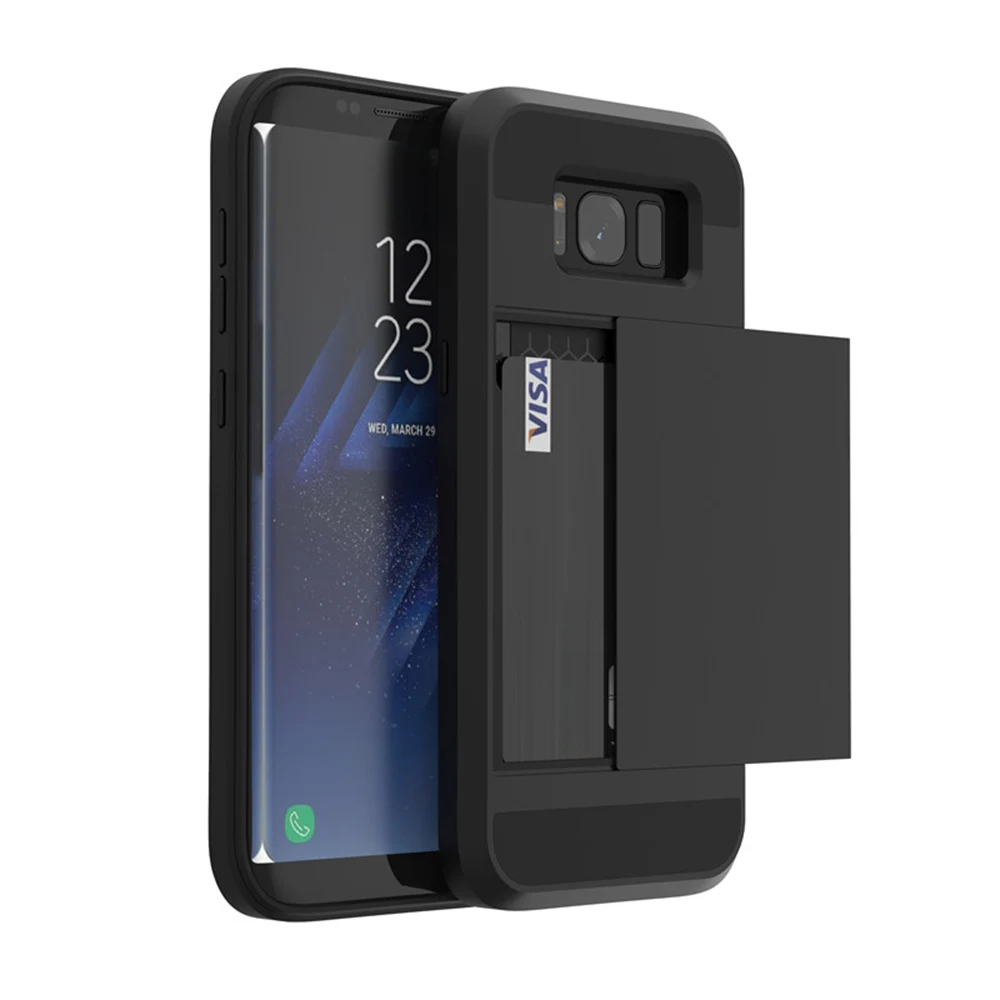 Black Слот для карт чехол для samsung Galaxy A3 A5 A7 J3 J5 J7 отделение для карт, в которое можно samsung S7 S6 S8 плюс чехол s Броня слайд-держатель для карт - Цвет: Black