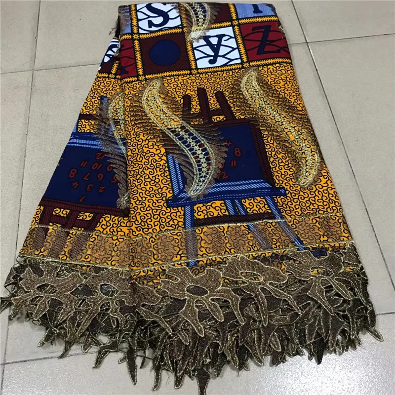 

2020 High Quality New Arrival Ankara 100% Cotton Wax Lace Wax Fabric African Embroidery Dutch Wax With Lace Fabric WD041728