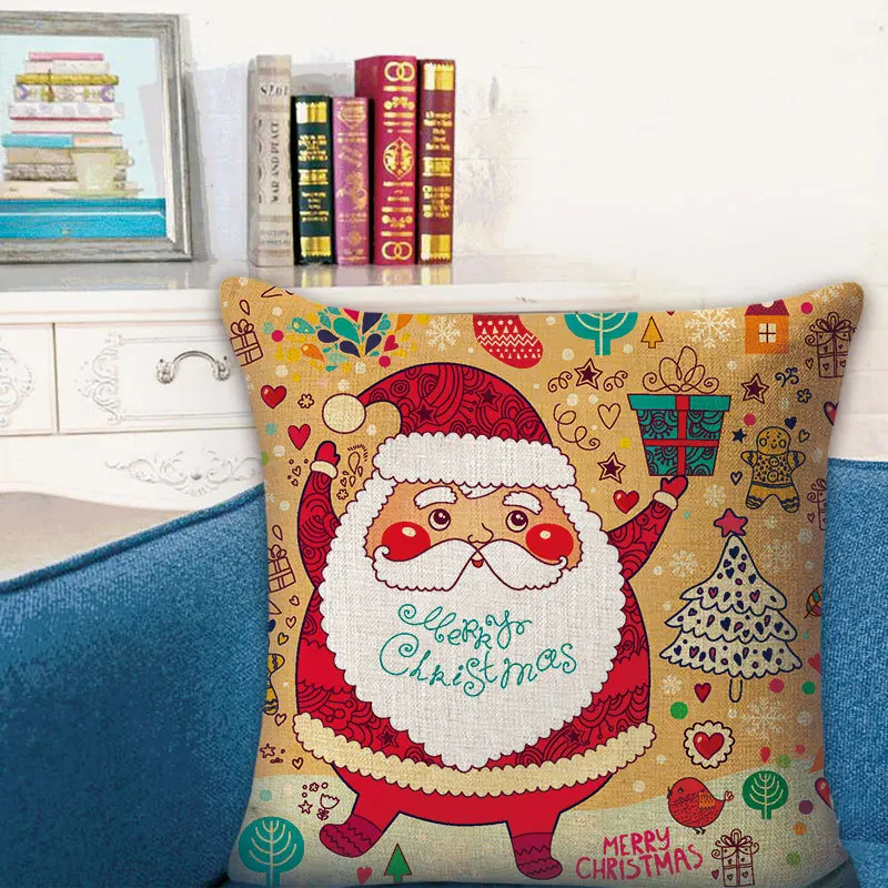 New Christmas Cushion 45*45 Santa Claus Merry Christmas Printed Decorative Pillows Sofa Home Decoration Pillowcase