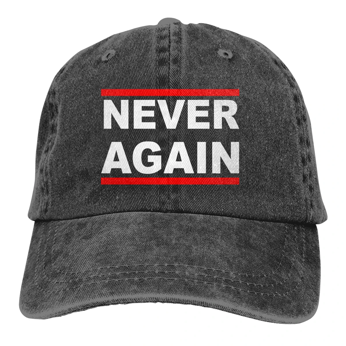 Never Again Casquette Black Unisex Mens Womens Denim Strapback Baseball Cap Adjustable Golf Dad hat |