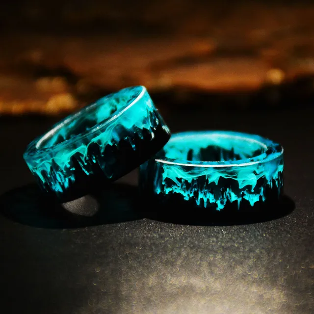 Blue Resin Ring Mountains Wooden Inside Magical World In A Tiny Landscape Ring for Women Men Jewelry Female Finger Punk Jewelry 4
