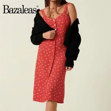 Bazaleas Chic verano mujeres midi vestido moda vestidos Francia rojo abuela flor Bouquet imprimir mujeres Tank vestidos