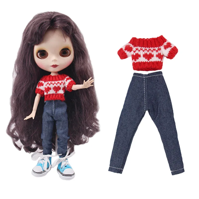 Аксессуары для кукол BJD Blyth одежда вязаный свитер джинсы Bjd 1/6 Одежда куклы фото