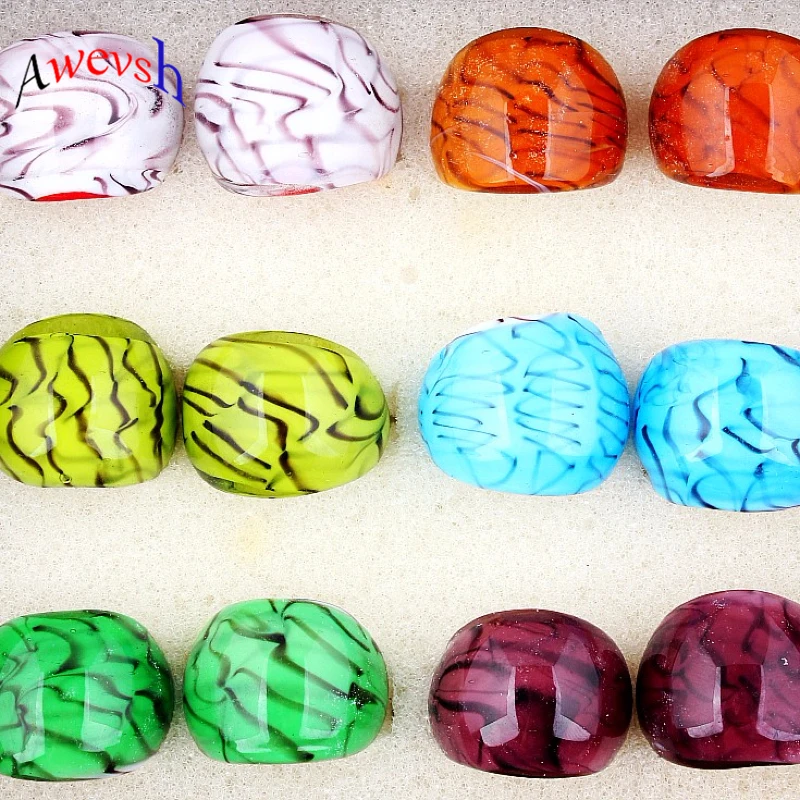 

Wholesale Lots Mix 20Pcs Summer Style Murano Glass Lampwork Ring Birthday Men Women Wedding Party Valentine Gift Fashion Jewelry