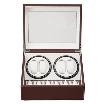 

Brown Leather Watch Winder Storage Auto Display Case Box 4 6 Automatic Rotation