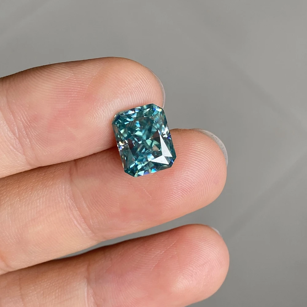 Meisidian D VVS 10x12mm 6 Karat Radiant Iced Crushed Cut Paraiba Color Loose Moissanite Diamond Gemstone