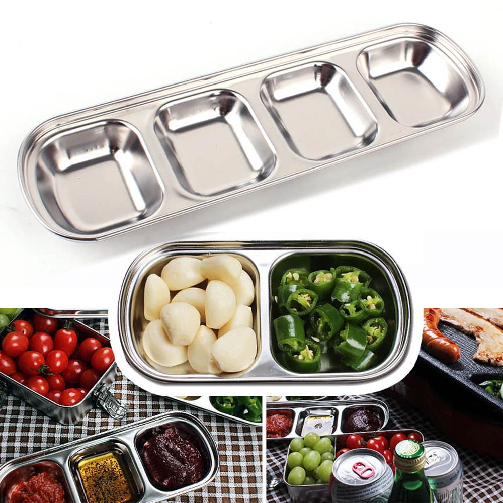 Outdoor barbecue dipping dish Stainless steel multi- style flavor plate BBQ sauce seasoning tray Oil and vinegar dish 1/2/3/4