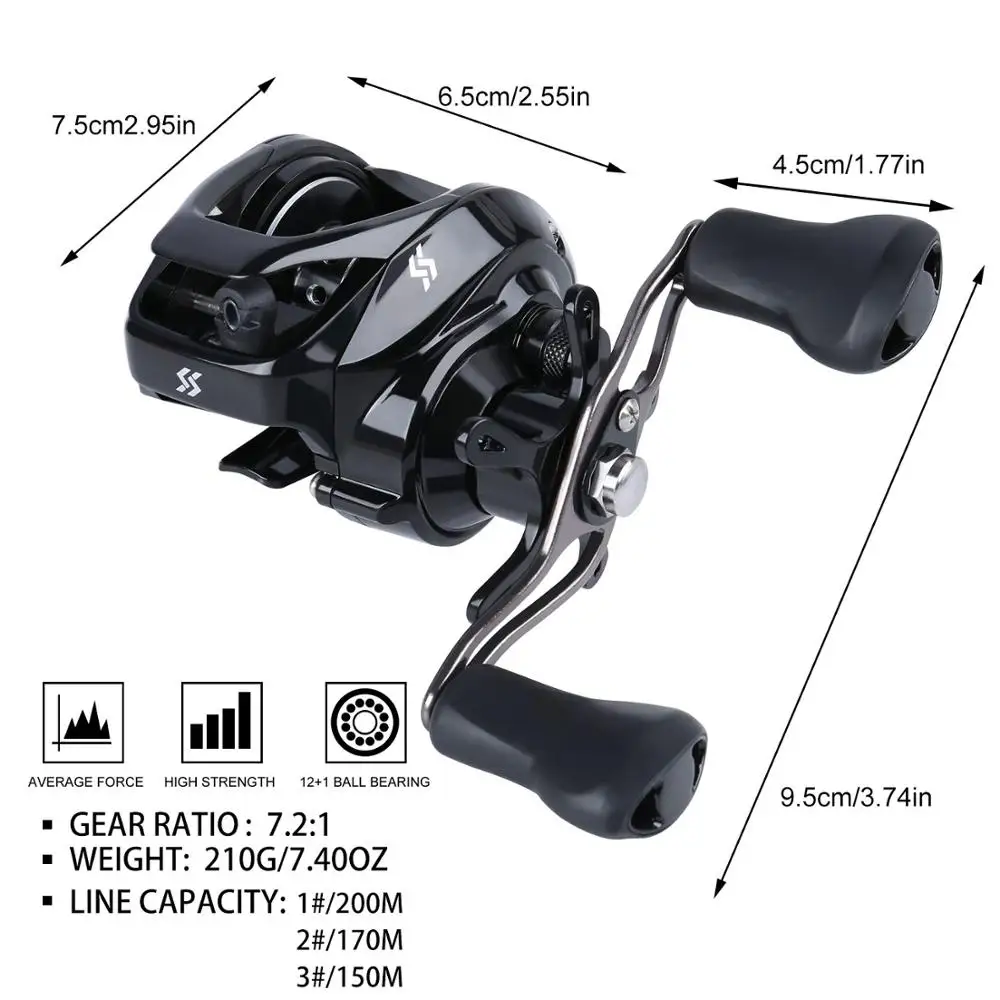 Sougayilang 1.75m Fishing Rod Combo 3 Section Carbon Casting Fishing Rod with 12+1BB Baitcasting Reel Fishing Tackle Kit Pesca Sougayilang 1.75m Fishing Rod Combo 3 Section Carbon Casting Fishing Rod with 12+1BB Baitcasting Reel Fishing Tackle Kit Pesca