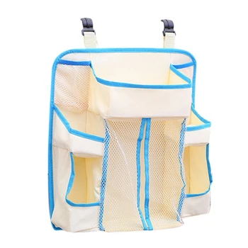 

Baby Bed Hanging Storage Bag Toy Diapers Pocket Portable Bedside Table Infant Bedding Organizer Blue Edge Diaper Storage Bag