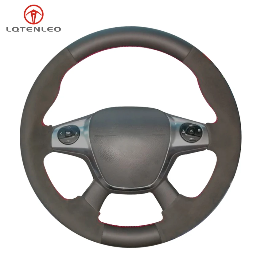 LQTENLEO Black Suede Leather Car Steering Wheel Cover For Ford Focus 3