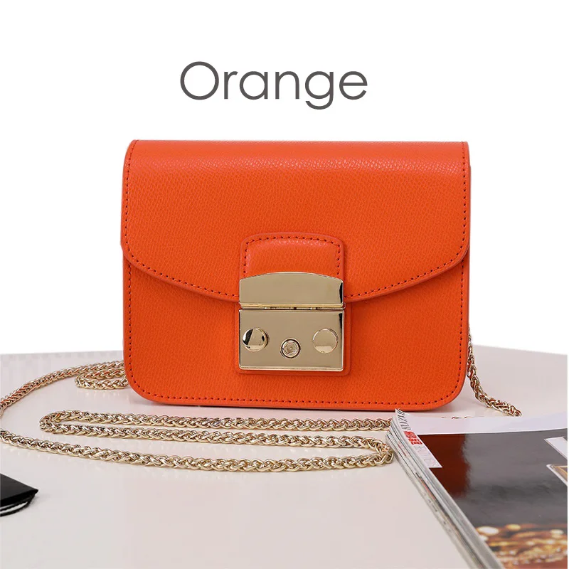 Брендовая дизайнерская женская сумка на плечо из натуральной кожи, женская сумка-мессенджер, сумка через плечо с золотой цепочкой - Цвет: Orange-17cm