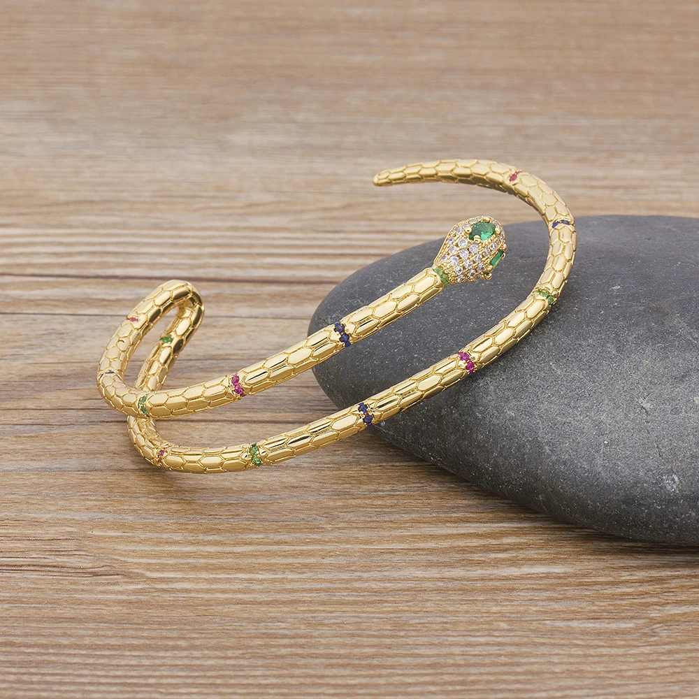 Snake Bangle Jewelry Opening-Cuff Copper-Cubic-Zircon Adjustable American Fashion Women