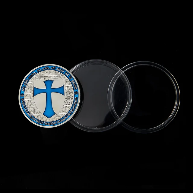 Ezüst Bevont Fém Érmék Keresztes Lovagok Templomos Kék Token Ajándéktárgyak Gyűjtése - Image 3